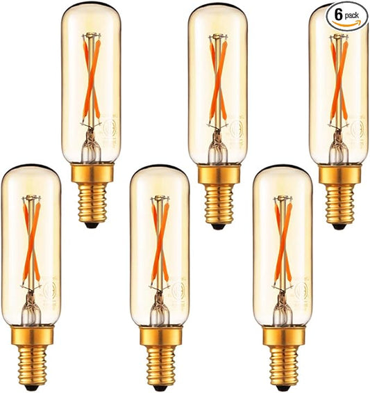 LiteHistory Dimmable T6 led Bulb 25W Candelabra led 2200K Amber 120lm 2W e12 T25 led Bulb 6Pack
