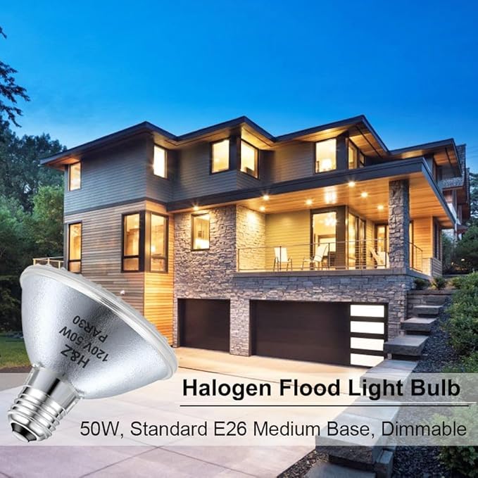 H&Z Par30 Short Neck, 6 Pack High Output Par30s Halogen 50W 120V, Par30 Dimmable Warm White 3000K, 50W Par30 Flood Light with E26 Medium Base for Recessed Trim Lighting, Track Light