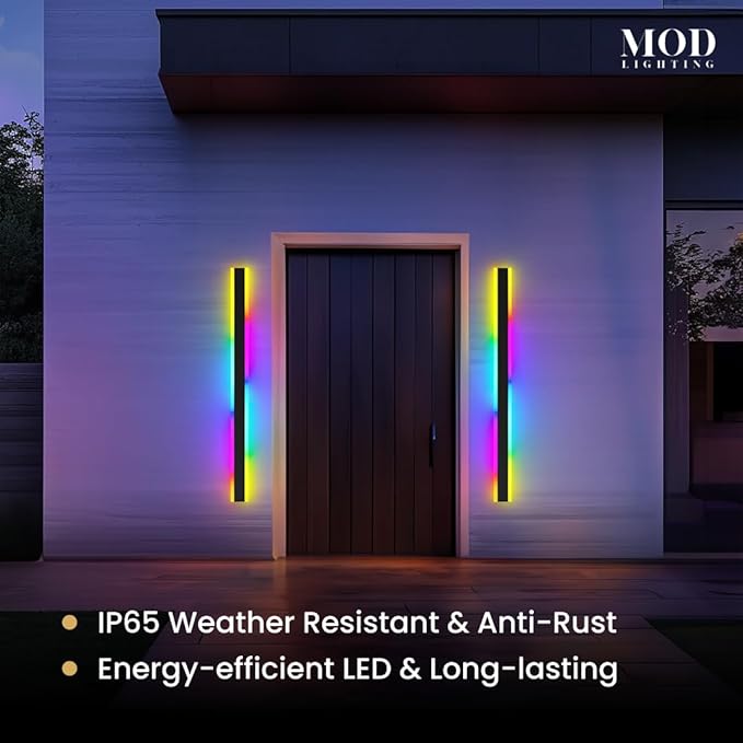 𝗠𝗢𝗗 𝗟𝗜𝗚𝗛𝗧𝗜𝗡𝗚 Haylen RGB | Waterproof Outdoor Wall Lights, Dimmable with Remote, 7 Colors and 358 Light Effects, Long Wall Sconce, Modern Linear Exterior Light Fixture, 1-Pack (RGB | 47")