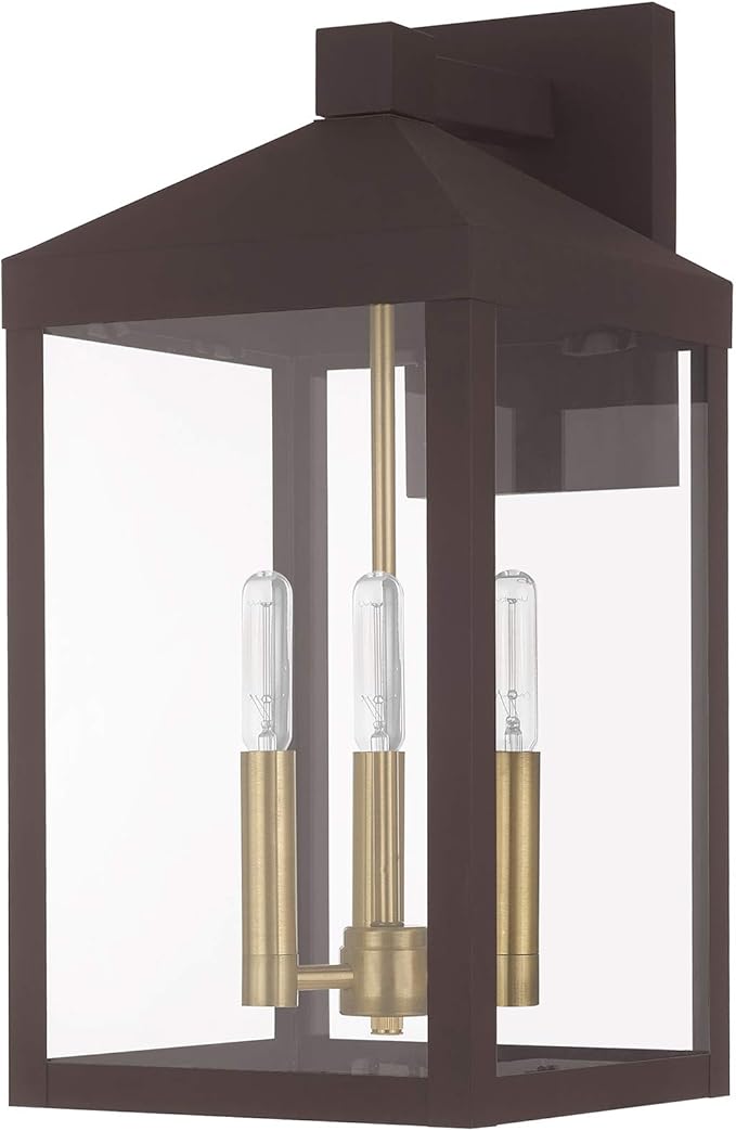 Livex 20584-07 Transitional Three Light Outdoor Wall Lantern from Nyack Collection in Bronze/Dark Finish