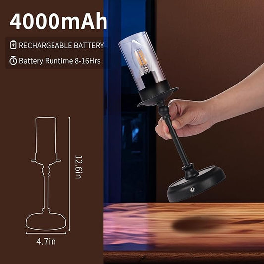 Vintage LED Candle Table Lamp: Cordless with Built-in Rechargeable Battery, Touch Control, Retro Decor Ambient Light for Restaurant, Patio, Bedroom, Desk & Bedside Night Lamps