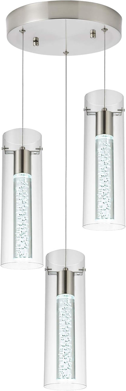 Kitchen Lighting Pendant Fixtures 3-Light LED Pendant Ceiling Fixture Brushed Nickel Bubble Cylinder Pendant Light with Adjustable Length for Kitchen Island Dinning Room Bedroom
