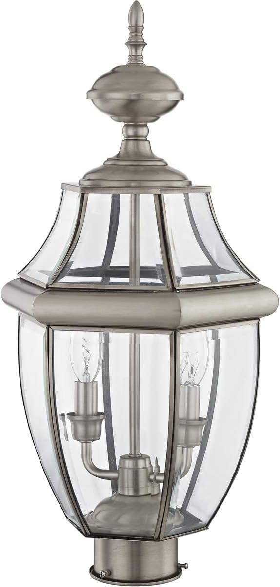 Livex Lighting 2254-91 Monterey 2 Light Outdoor Brushed Nickel Finish Solid Brass Post Head with Clear Beveled Glass