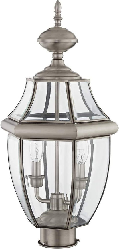 Livex Lighting 2254-91 Monterey 2 Light Outdoor Brushed Nickel Finish Solid Brass Post Head with Clear Beveled Glass