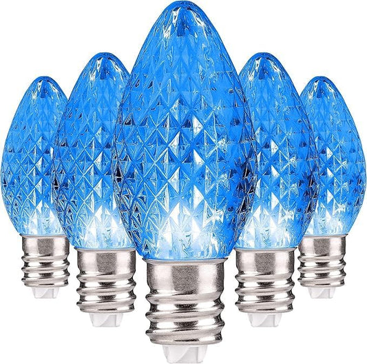 Holiday Lighting Outlet Faceted C7 Christmas Lights | Blue LED Light Bulbs Holiday Decoration | Warm Christmas Decor for Indoor & Outdoor Use | 2 SMD LEDs in Each Light Bulb | Set of 500