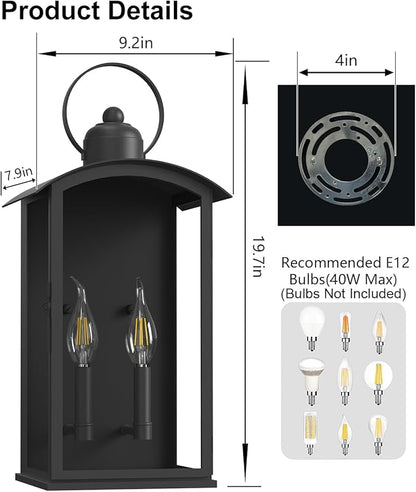 𝟏𝟗.𝟕-𝐈𝐍𝐂𝐇 Outdoor Wall Light Fixtures, Dusk to Dawn Exterior Lanterns Waterproof, Large Porch Sconces Wall Mounted Lighting, Modern Matte Black Front Open Window Wall Lamps for Patio