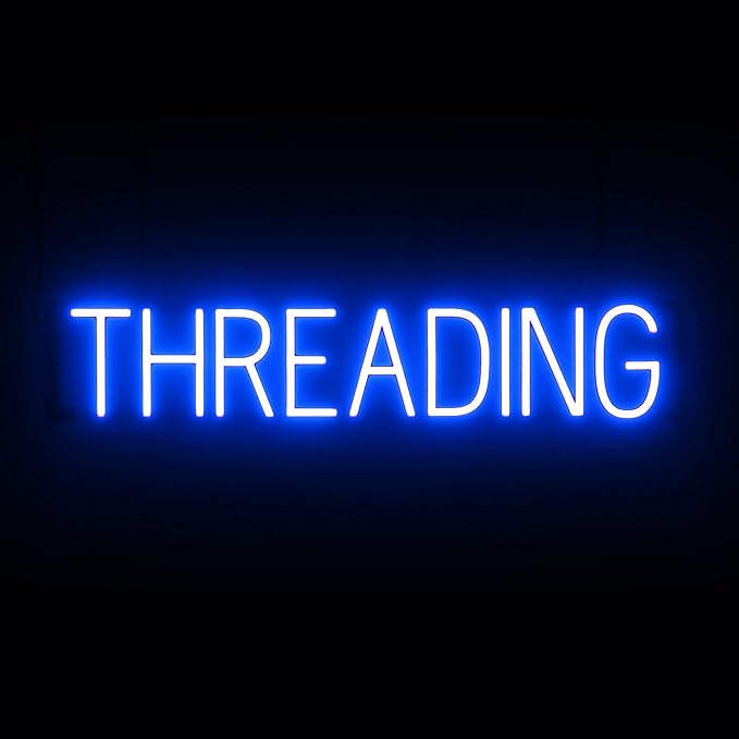 SpellBrite THREADING Sign | Beauty-Related Sign with Neon Look, Blue LED Light Source | 33.0" x 6.3"