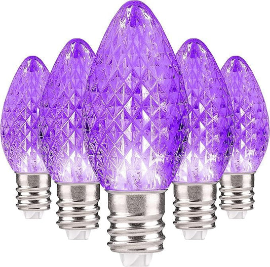 Holiday Lighting Outlet Faceted C7 Christmas Lights | Purple LED Light Bulbs Holiday Decoration | Warm Christmas Decor for Indoor & Outdoor Use | 2 SMD LEDs in Each Light Bulb | Set of 500