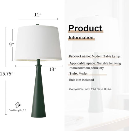 Oneach 25.75" Green Table Lamp Set of 2, Bedside Lamps with USB Ports, Modern Nightstand Lamps Set for Living Room Bedroom House Bedside Home Office Family