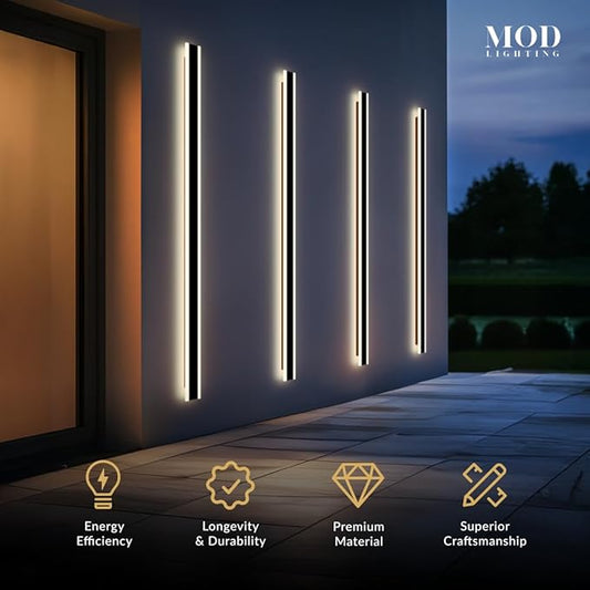 𝗠𝗢𝗗 𝗟𝗜𝗚𝗛𝗧𝗜𝗡𝗚 Haylen | Waterproof Outdoor Wall Light, LED Dimmable with Remote 3000K-6000K, Long Outdoor Porch Lights, Wired Lighting Fixture, Patio Exterior Wall Sconce, 2-Pack (Black, 94")