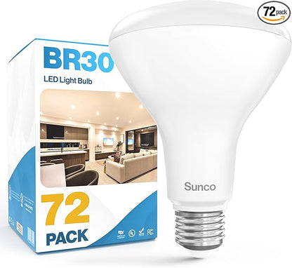 Sunco 72 Pack BR30 Light Bulb LED Recessed Can Light Bulbs, Indoor Flood Lights 850 LM, 11W (65W Equivalent), 3000K Soft White, Dimmable, E26 Base, for Home, Kitchen, Bedroom UL