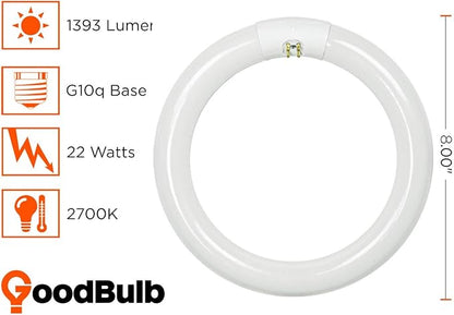 GoodBulb 22-Watt 8 Inch T9 Fluorescent Circline Light Bulb 2700K Warm White Color G10q Base 1393 Lumens 10000 Life Hours 80 CRI Pack of 10 Bulbs