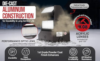 RuggedGrade 40W - Rotate IV Series LED Wall Pack with Photocell - 5,700 Lumens - Color Selectable 3000K/4000K/5000K - Outdoor LED Wall Light - White Housing - DLC 5.1 Premium