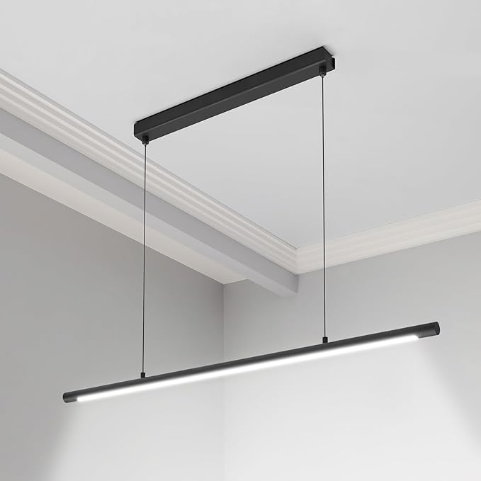 LED Linear Pendant Light, Office Light, Flicker-Free, Dimmable, Modern Ceiling Lighting for Bedroom Dining Room Table, 20W 5000K Cold Light 47.2" Black