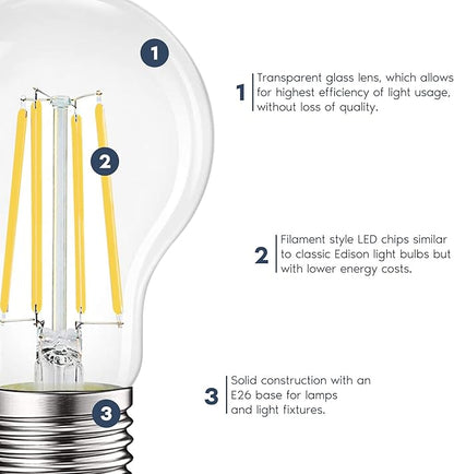LUXRITE Vintage A19 LED Light Bulbs 100 Watt Equivalent, 1600 Lumens, 4000K Cool White, Dimmable Edison Light Bulbs, 12W, Damp Rated, UL Listed, Clear Glass Filament Bulb, E26 Medium Base (2 Pack)