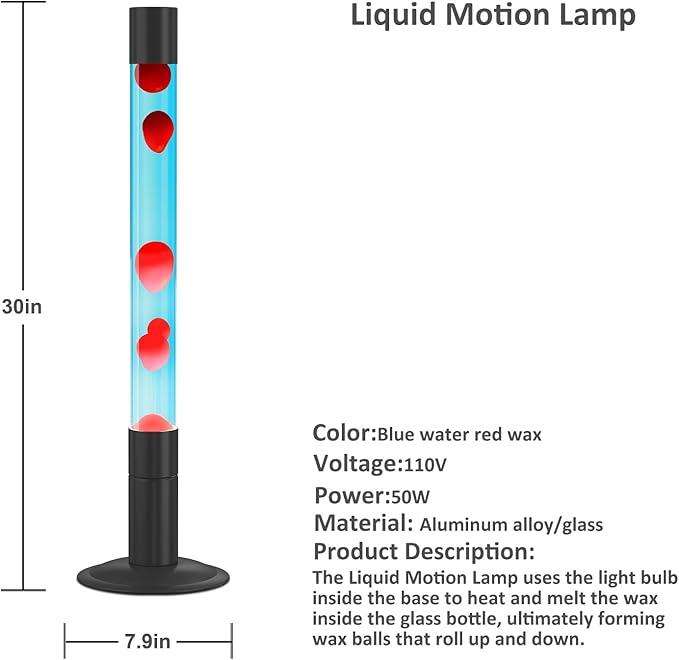 30-Inch Relaxing Liquid Motion Lamps,Magma Lamps, Home Decor Living Room Office Bedroom Lamp for Adults (White Water Red Wax)