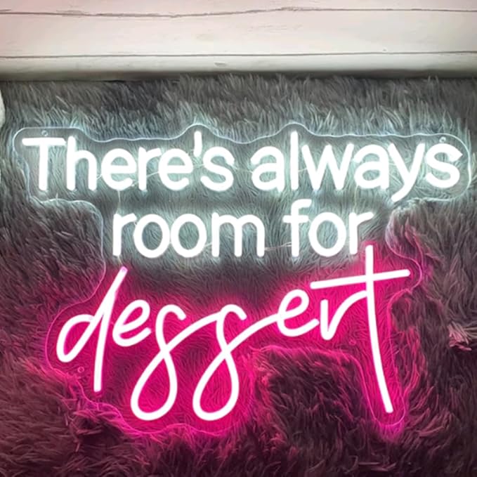 There's Always Room for Dessert Neon Sign Custom Bakery Shop Dessert House LED Neon Light Coffee Shop Cafe Home Kitchen Wall Decoration Gift USB Size:16x11inch