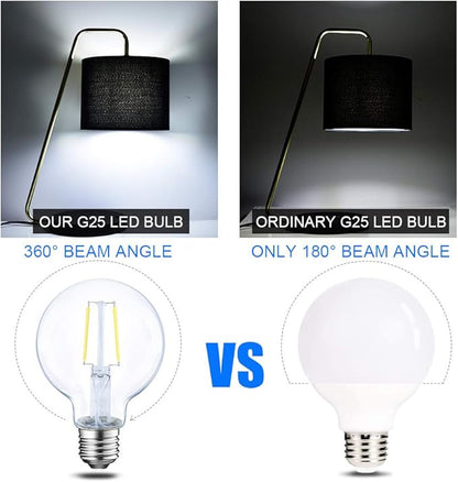 Energetic 12-Pack LED Globe G25 Dimmable Edison Light Bulb, 40 Watt Equivalent, 5000K,350LM, E26 Medium Screw Base, Christmas Light, G80 LED Edison Light Bulb, UL Listed