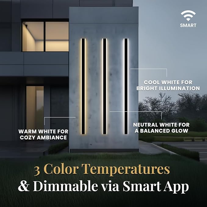 𝗠𝗢𝗗 𝗟𝗜𝗚𝗛𝗧𝗜𝗡𝗚 Waterproof Outdoor Wall Light with Smart Home App, Wi-Fi/Bluetooth, Adjust 3000K-6000K & Brightness, LED Long Porch Lights with App Control, 1-Pack (79" | Smart Home)