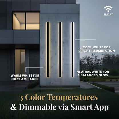 𝗠𝗢𝗗 𝗟𝗜𝗚𝗛𝗧𝗜𝗡𝗚 Waterproof Outdoor Wall Light with Smart Home App, Wi-Fi/Bluetooth, Adjust 3000K-6000K & Brightness, LED Long Porch Lights with App Control, 1-Pack (12" | Smart Home)