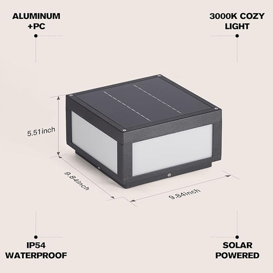 9.84" Solar Post Lights, 3000K LED Solar Pillar Lights Outdoor, IP54 Waterproof Outdoor Lamp Post Light, Dusk to Dawn Column Lighting for Posts Fence Outside Entrance Yard Patio Driveway