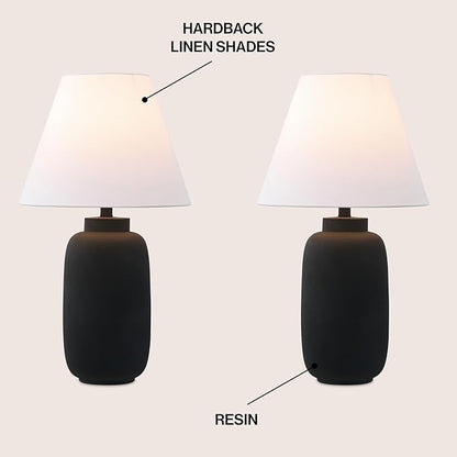 JONATHAN Y JYL5603A-SET2 24.5" Modern Minimalist Table Lamp Set of 2, Matte Black Ginger Jar Farmhouse Bedside Lamps for Bedroom, Living Room, Office with White Linen Shade, LED Bulbs Included
