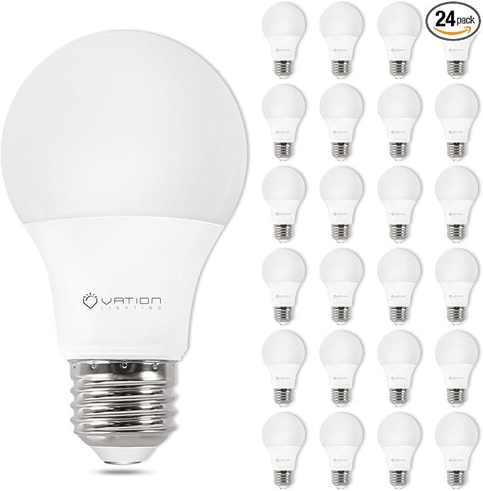 A19 LED Light Bulbs 3000K Warm White, 60 Watt Equivalent, Efficient 8.5Watt, 800 Lumens, E26 Medium Base, Non-Dimmable, ETL/UL Listed, 24 Pack