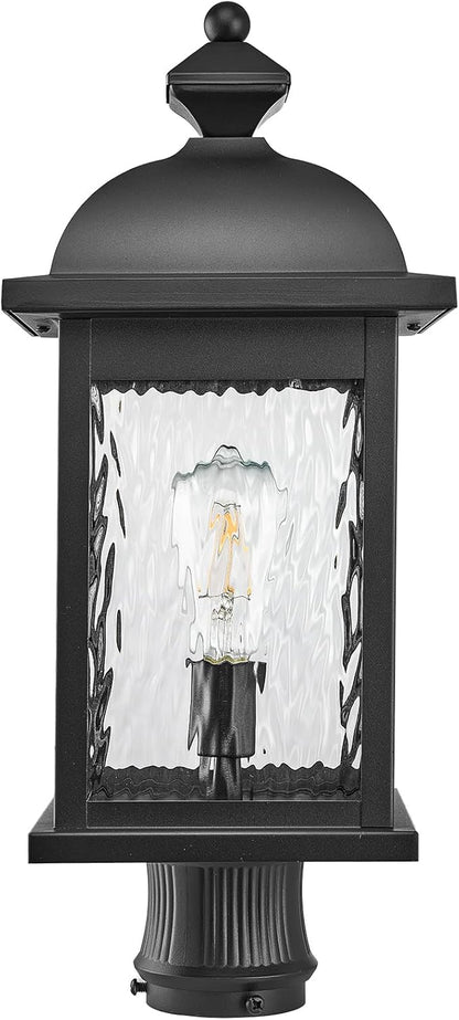 Outdoor Post Lights 21 Inch Height Large Size Lamp Post Outdoor Lighting Black Porch Lights Outdoor Pillar Lantern with Water Ripple Glass for Garden Backyard Walkway and Pathway