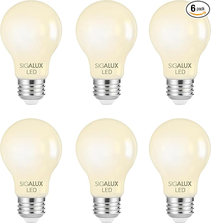 Dimmable E26 LED Light Bulb 60 Watt Equivalent, Sigalux Energy Star Certified Daylight 2700K LED Filament Bulb, A19 LED Edison Vintage Antique Frosted Bulbs with Medium Base, 800LM, UL Listed, 6 Packs