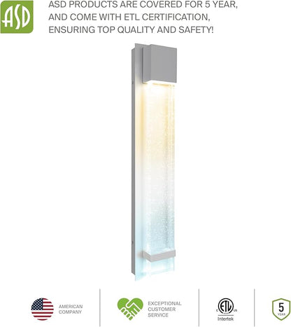 ASD LED 24" Bubble Glass Wall Light Fixture, Outdoor & Indoor Seeded Sconce | 3CCT, Waterproof, Dimmable, ETL Listed | 20W 600LM 3000-5000K 100-277V | Exterior Lantern, Porch Lighting | White, 2 Pack