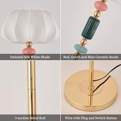 Floor Standing Tall Lamp Imitated Silk White Shade Floor Lamp with Plug Switch Button for Living Room Bedroom Home Office