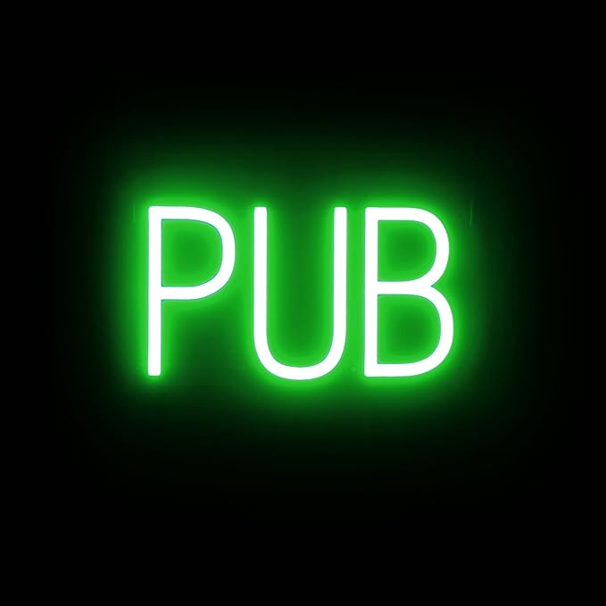 SpellBrite PUB Sign | Food-Related Sign with Neon Look, Green LED Light Source | 12.8" x 6.3"