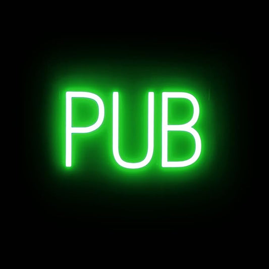 SpellBrite PUB Sign | Food-Related Sign with Neon Look, Green LED Light Source | 12.8" x 6.3"