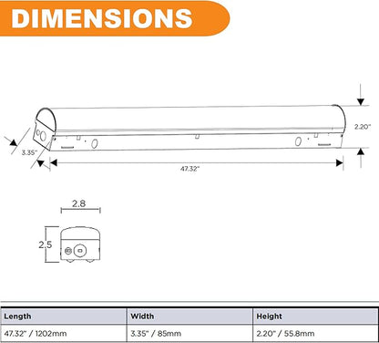 4FT LED Strip Light, 45W/38W/34W Selectable, 3500K/4000K/5000K CCT Tunable, 120–277V, 130 LM/W, 0–10V Dimmable, DLC 5.1S, UL Listed, Commercial Linear Fixture