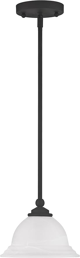 Livex Lighting Glass Shade 4256-04 North Port 1 Light Black Mini Pendant with White Alabaster Glass