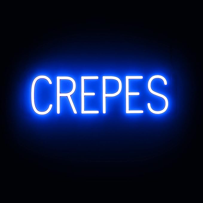 SpellBrite CREPES Sign | Restaurant-Related Sign with Neon Look, Blue LED Light | 23.2" x 6.3"