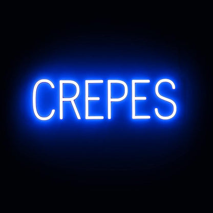 SpellBrite CREPES Sign | Restaurant-Related Sign with Neon Look, Blue LED Light | 23.2" x 6.3"
