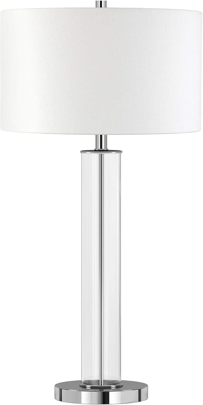 Harlow 29" Tall Table Lamp with Fabric Shade in Clear Glass/Polished Nickel/White