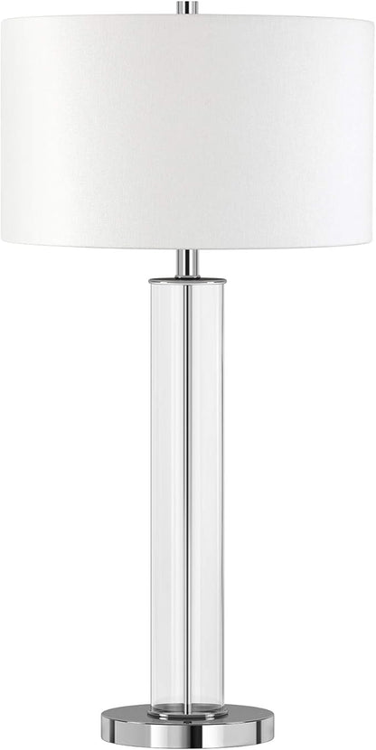 Harlow 29" Tall Table Lamp with Fabric Shade in Clear Glass/Polished Nickel/White