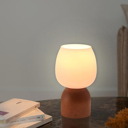 Small RGB Table Lamp for Bedroom, Remote Control Color Changing Desk Lights, with White Opal Glass Lamp Shade, for Living Room Nightstand,Light Brown