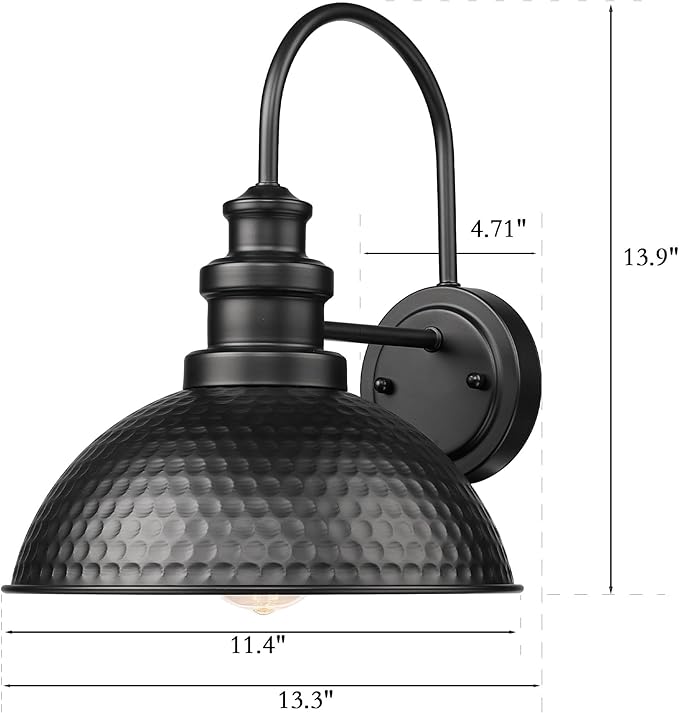 Outdoor Barn Lights, 11.4 Inch Farmhouse Exterior Lighting Fixture, Anti-Rust Waterproof Industrial Black Outside Wall Sconces, Industrial Outdoor Wall Light for Porch,Garage,Patio (Black, 3 Pack)