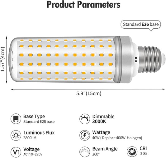 E26 LED Bulbs, 40W LED Light Bulbs Equivalent 400W, 3000K Sunset Color Warm Light, Not Dimmable, AC 110-220V, E26 Light Bulbs (2 Pack)