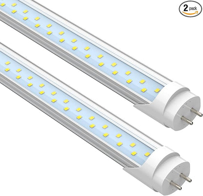 JESLED 4FT LED T8 Type A+B Tube Lights, 24W(65W Equivalent), 3200LM, 5000K, Single or Double End Powered, Plug and Play or Ballast Bypass, 4 Foot T10 T12 Fluorescent Bulbs Replacement, Clear(2-Pack)