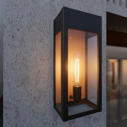 LEDMyplace Outdoor Sconce Light - 60W Dimmable Black Outdoor Wall Sconce with Clear Glass Panels - E26 Socket, 680 Lumens, High CRI, IP65, ETL Listed, Modern Exterior Light Fixture (18" H x 7.5" W)