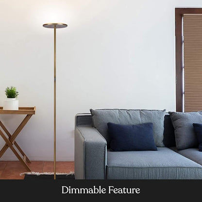 Brightech Sky Flux Dimmable LED Floor Lamp – Super Bright Floor Lamp with 3 Light Modes for Living Room, Office – Torchiere Standing Touch-Lamp, Tall Torch Lamp for Bedroom & Reading - Brass