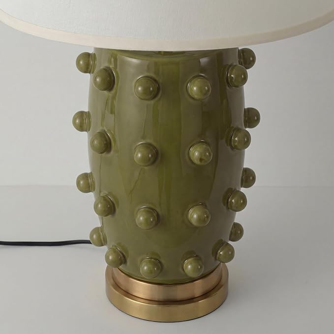 Modern Ceramic Linden Table Lamp - 30" White Ball Farmhouse Design, Classic Nightstand Large Linden Lamp Tapered Drum Shade for Living Room, Bedroom, Office, and Home （Dark Green）