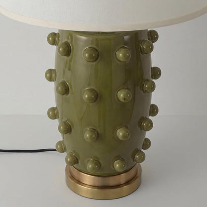 Modern Ceramic Linden Table Lamp - 30" White Ball Farmhouse Design, Classic Nightstand Large Linden Lamp Tapered Drum Shade for Living Room, Bedroom, Office, and Home （Dark Green）