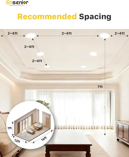 Ensenior 24 Pack 4 Inch LED Recessed Ceiling Light, Dimmable, 2700K-6000K 6CCT, 750LM 9W 120V, High Brightness Canless Wafer Downlight - ETL&FCC&IC