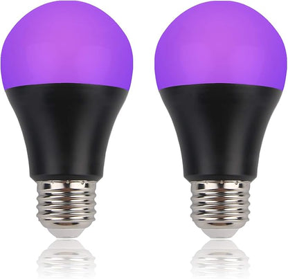 GREENIC UV Led Black Light Bulb 2 Pack, 8W (60W Equivalent) A19 E26 Blacklight Bulb UVA Level 385-400nm, Glow in Dark for Body Paint Club Party Neon Posters