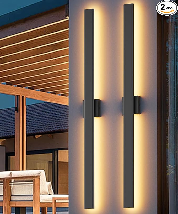 Aipsun 2 Packs Outdoor Wall Sconce, 3000K 4000K 6000K, 56.3in Modern Black Exterior Light, Long LED Linear Wall Light Outside Lighting for Entrance, Hallway, Garage, Porch(3CCT)